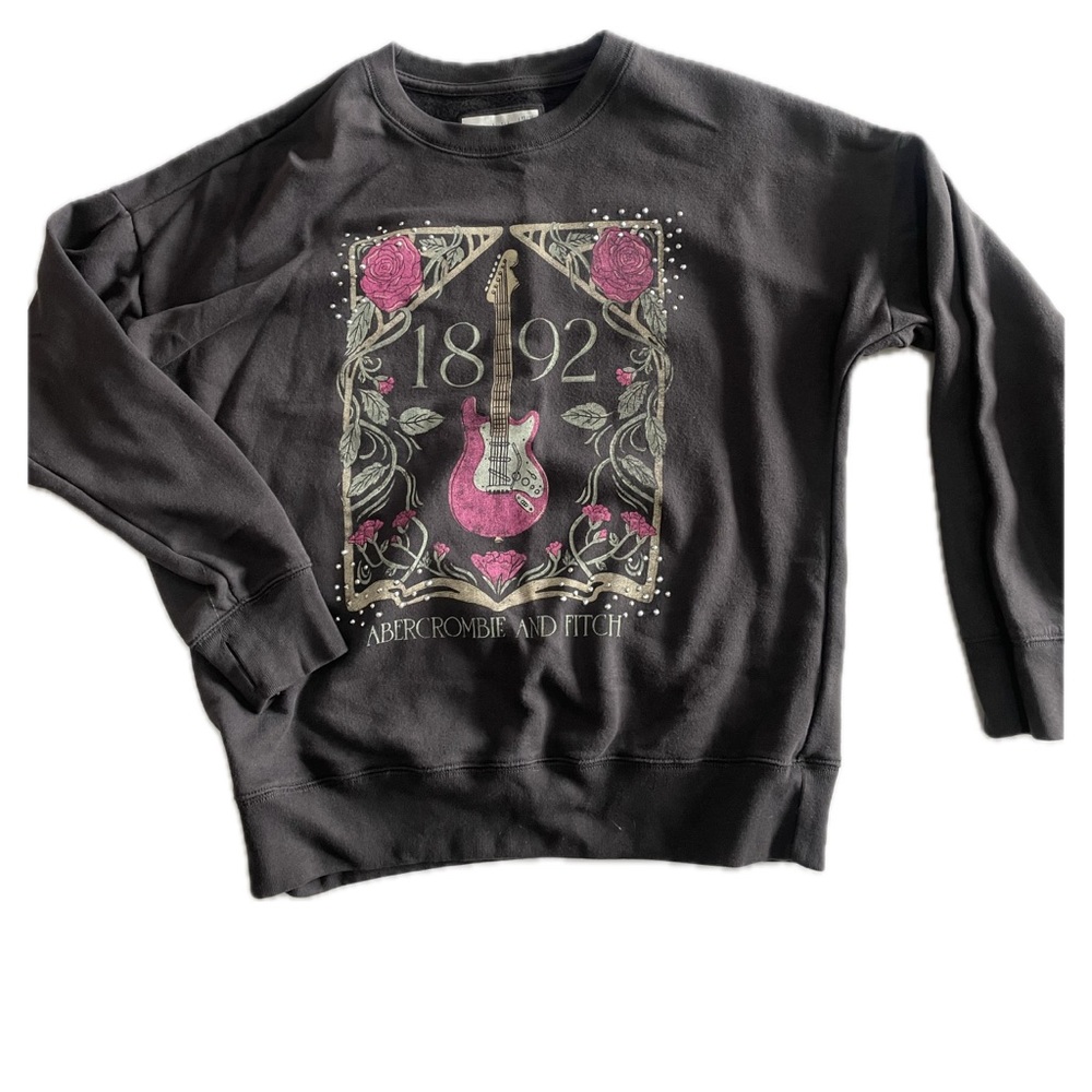 Abercrombie Kids 1892 Guitar Graphic Sweatshirt Black Size 13/14
